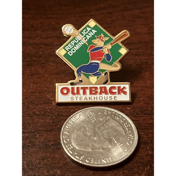 Outback Steakhouse Dominican Republic Kangaroo Baseball Lapel Hat Pin - Picture 2 of 3